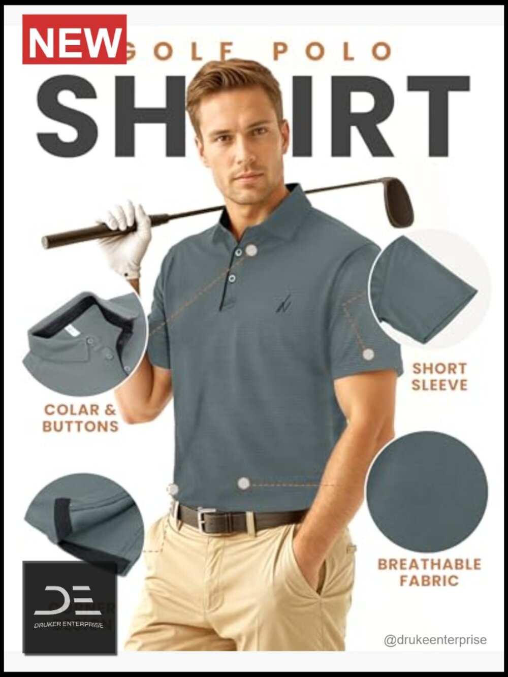 Men's UPF 70+ Moisture Wicking Quick Dry Performance Golf Polo Shirt - Picture 6 of 7